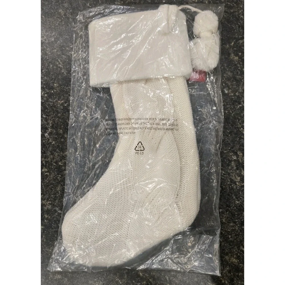 St. Nicholas Square Ivory Cable Knit Christmas Stocking Red 